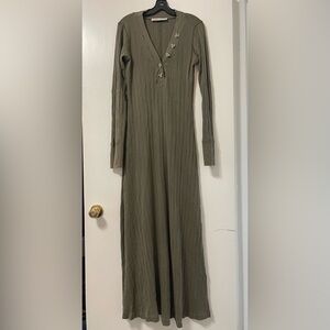 Free People Khaki Long Sleeve Ribbed Dress